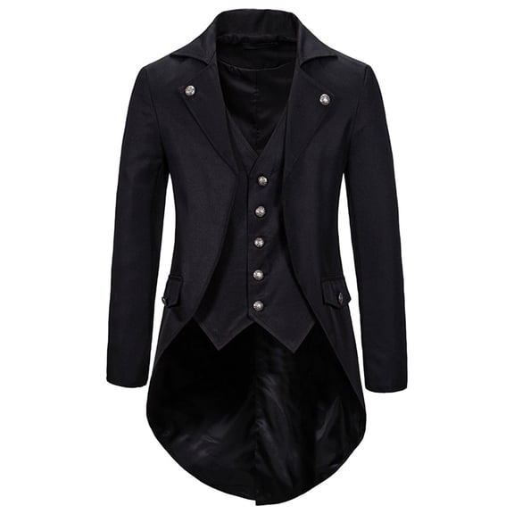 Mens Gothic Tailcoat Jacket Steampunk Victorian Coat Black XXL