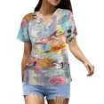 thumbnail image 1 of Gibobby Camiseta de Manga Corta con Cuello en V Camiseta manga corta con bolsillo en V y abertura lateral con estampado cómodo para mujer(Morado,M), 1 of 4