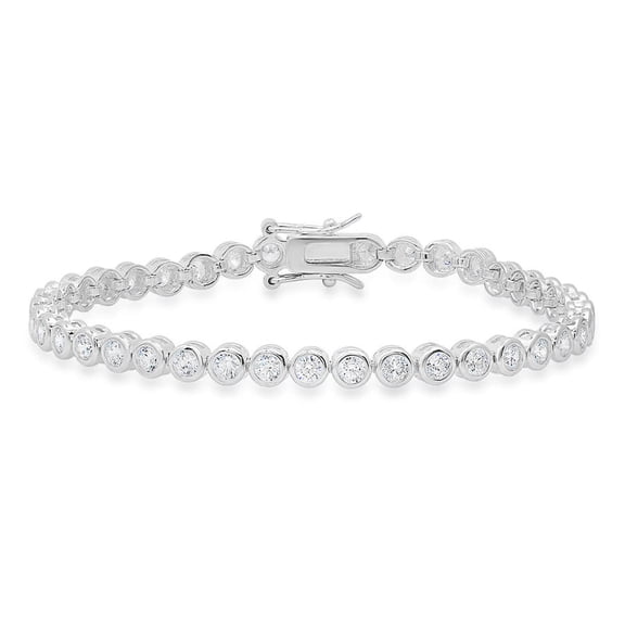 Sterling Silver Bezel-Set Round-Cut Cubic Zirconia Tennis Bracelet
