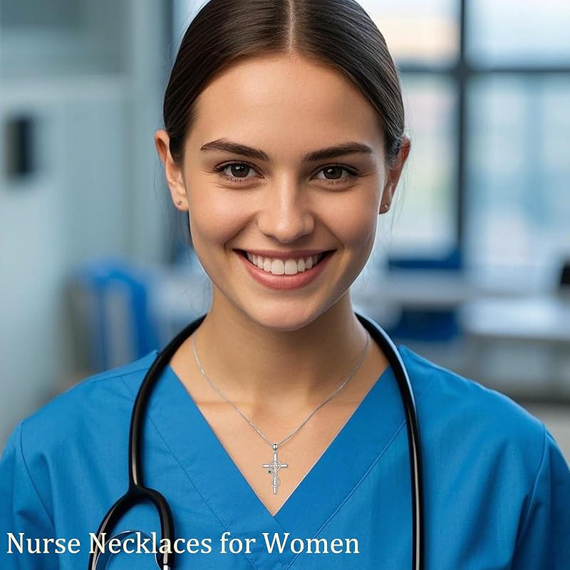 JKR Emerald Gifts for Nurse 925 Sterling Silver Stethoscope Cross Necklace for Women Nurse Birthstone Jewelry Nursing Themed Medicine Nurses Day Gifts Doctor Medical Student RN