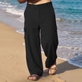 thumbnail image 6 of Mens Baggy Cargo Pants Cotton Linen Button Closure Loosepants Casual Outdoors Work Black 2XL, 6 of 9