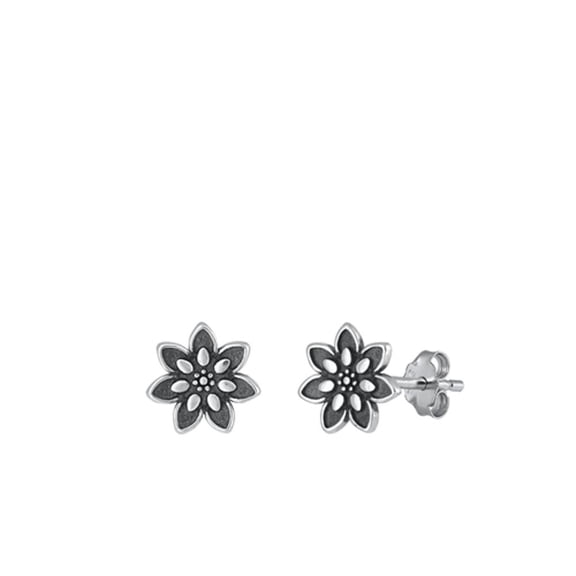 Sterling Silver Wholesale Lotus Flower Oxidized High Polished Earrings .925 New Jewelry Female