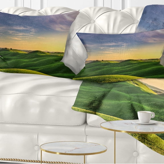 Designart Green Rural Rolling Hills Tuscany - Landscape Wall Throw Pillow - 12x20