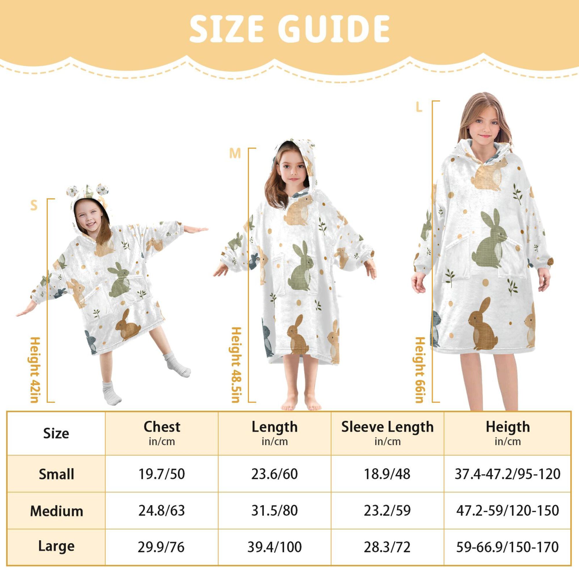 FORMRS Wearable Blanket Hoodie with Sleeves for Kids Cozy Flannel Sweatshirt, Cartoon Bunnies
