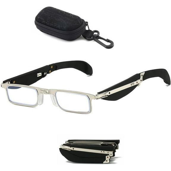 Foldable Reading Glasses with Anti Blue Light Protection - Portable Progressive Multifocal Lenses, Flip Cover Case, Lightweight Readers for Men & Women, Presbyopia Eyewear