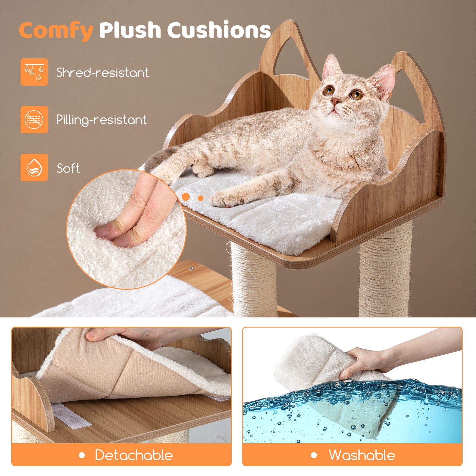 Gymax Wooden Cat Tree 48'' Cat Tower for Indoor Cats w/ 2-floor Condo Cute Top Perch
