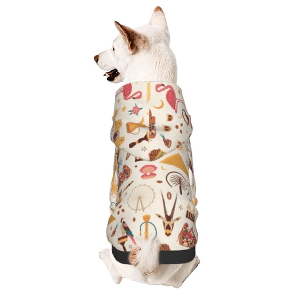 Fotbe UAE Travel1 Sudadera con Estampado para Perros Pequeños – Suéter con Capucha para Mascotas, Tela Suave de Forro Polar con Bolsillo-X-Small
