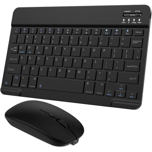 GJX Ultra-Slim Small Bluetooth Keyboard and Mouse Combo Portable Rechargeable Wireless Keyboard for Android Tablet Cell Phone Smartphone Mini Pro Air 10.2 10.9 11 12.9 13"