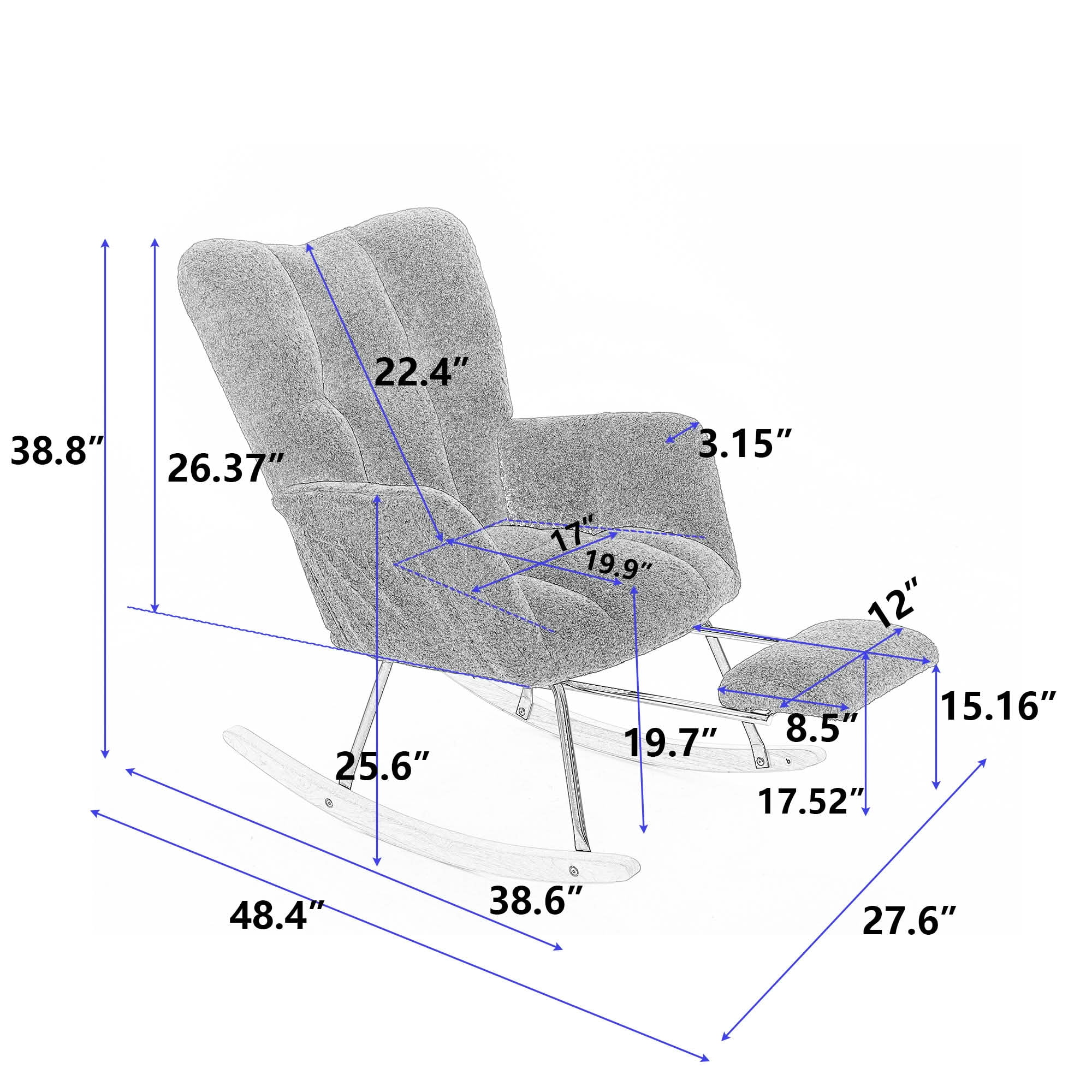 MAYEERTY Teddy Fabric Rocking Chair, with Packet Wood Legs, Black