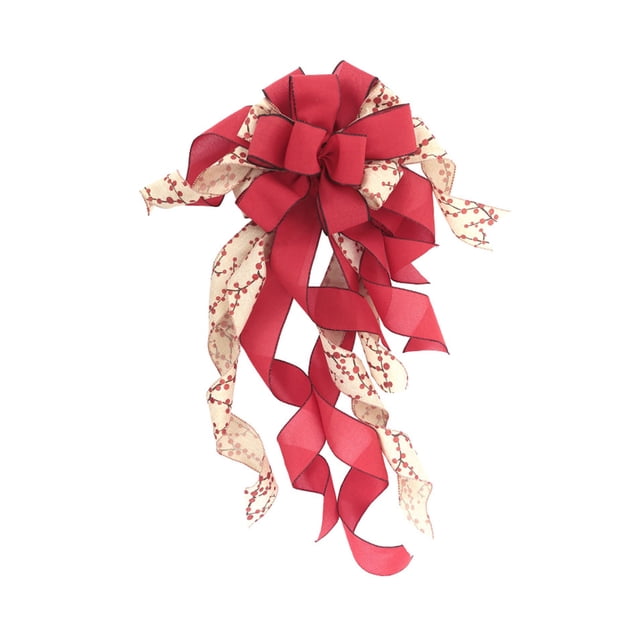 Red Buffalo Plaid Burlap Decoration Christmas Tree Sequin Ribbon Bow Gift LED Cloth Decorative Polyester Hanging Top