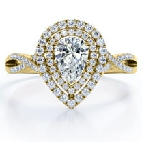 JeenMata Crossover Style 1.25 Carat Almond-Shaped Duo Halo Engagement Ring in 18K Yellow Gold Plating over Silver