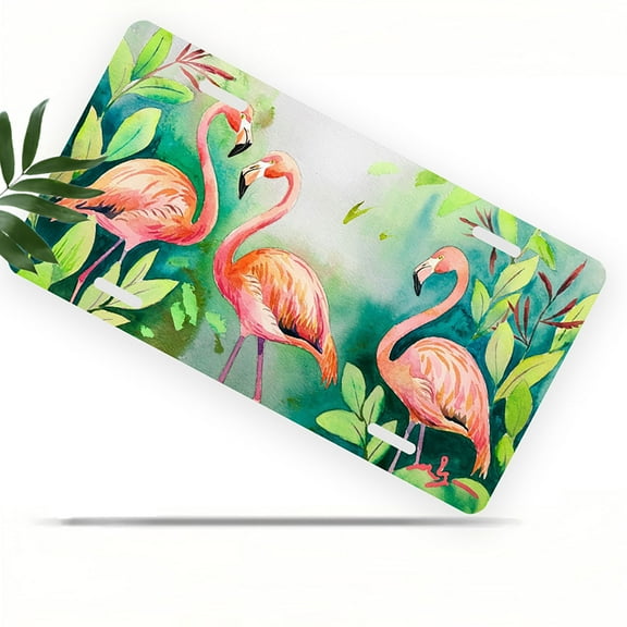 License Plate, Flamingo Trio Decorative Front,Personalized Stainless Steel License Plate Cover For Men Women,12.2" X 6.2"