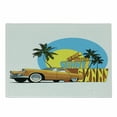 thumbnail image 1 of Retro Cutting Board, Vintage Car in Magic City Miami with Exotic Coconut Trees Sunny Day Beach, Decorative Tempered Glass Cutting and Serving Board, Small Size, Yellow Blue Orange, by Ambesonne, 1 of 1