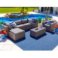 thumbnail image 1 of Sorrento 7-Piece Resin Wicker Outdoor Patio Furniture Sectional Sofa Set in Gray w/ Four Sectional Pieces, Ottoman, Armchair, and Coffee Table (Flat-Weave Gray Wicker, Sunbrella Canvas Taupe), 1 of 4