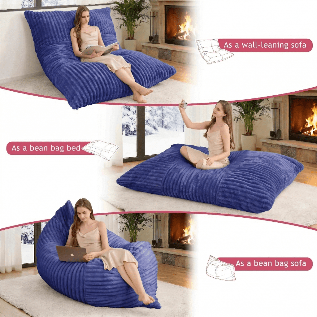 76" Oversized Convertible Bean Bag Sofa Bed with Washable Cover, Folding Memory Foam Reading Chair for Adults, Comfortable Reclining Floor Couch for Living Room and Movie Nights