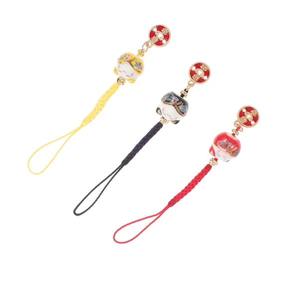 IBASETOY 3Pcs Cat Charms for Mobile Phone Traditional Design Phone Accessory