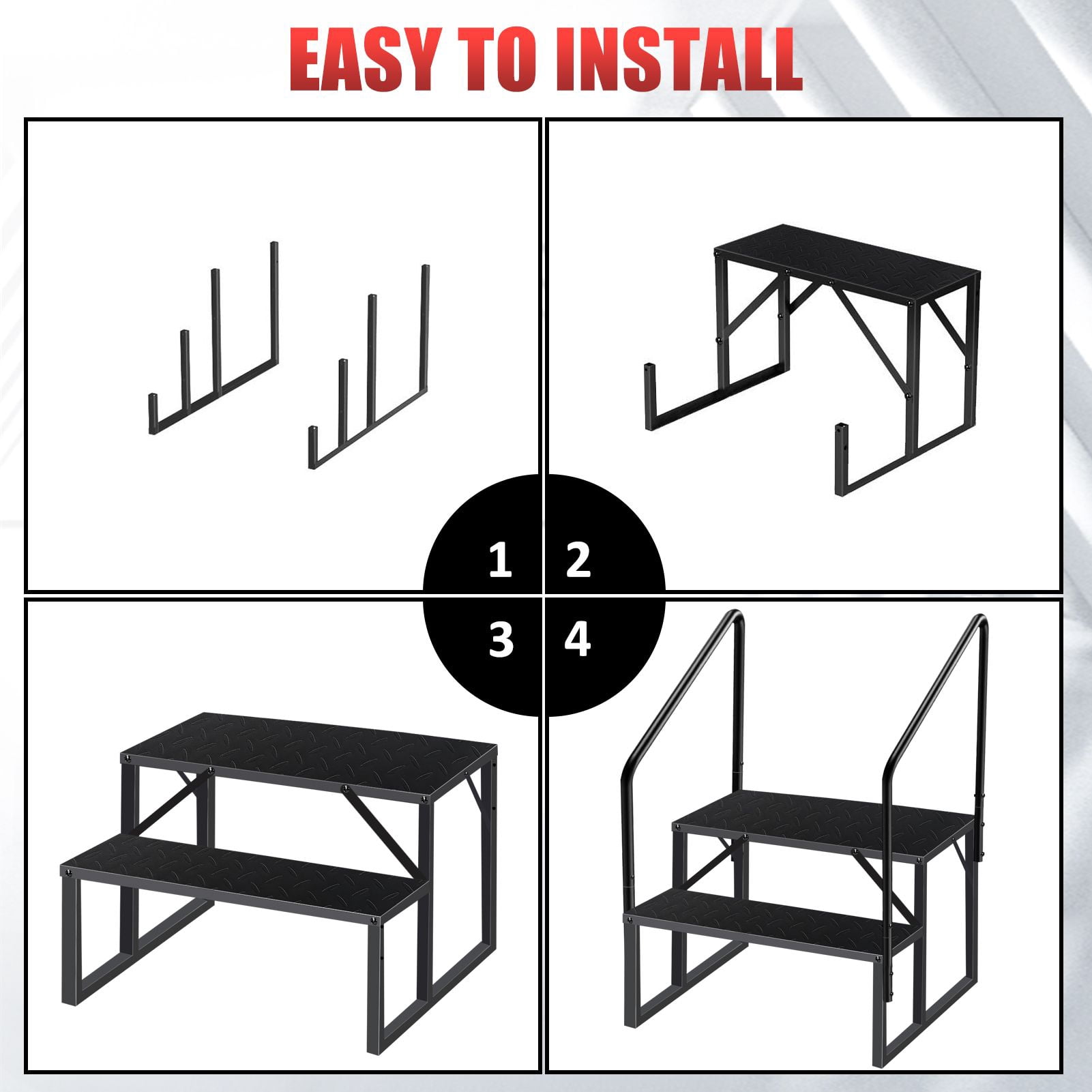 Hot Tub Steps Outdoor, RV Steps with Handrail, Portable RV Stairs 2/3/4/5 Step, Heavy Duty Truck Camper Steps Ladders for Travel Trailers, 5th Wheel, Motor Home, Spa, and Porch