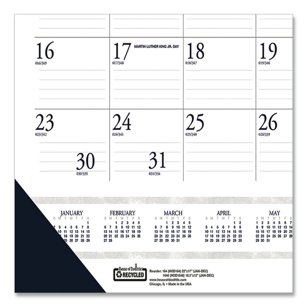 House of Doolittle 164 22 in. x 17 in. 12-Month (Jan-Dec) 2026 Recycled Two-Color Monthly Desk Pad Calendar with Notes Section - White/Blue