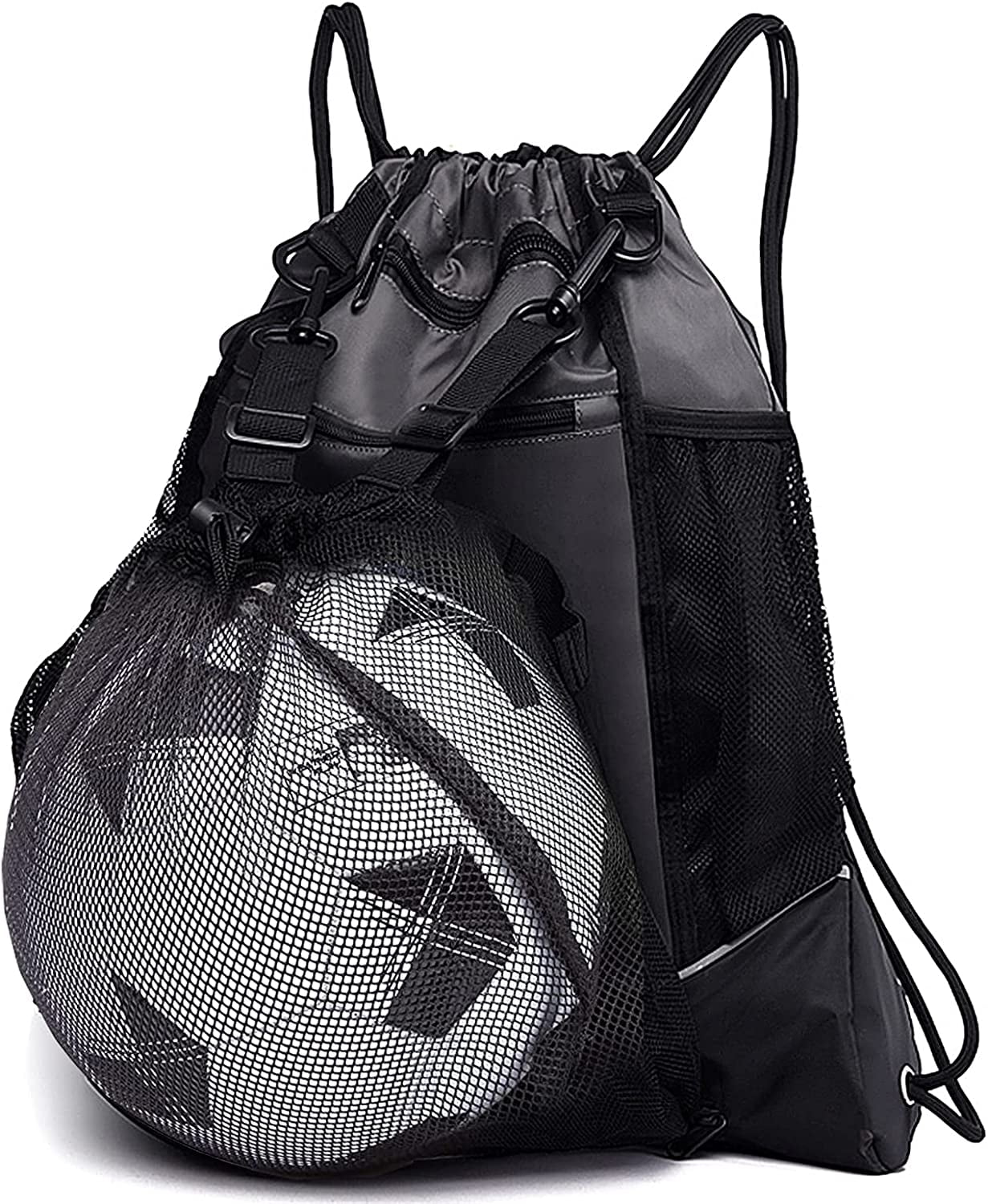 Basketball Backpack with Detachable Ball Mesh Basketball Bag with Compartment Volleyball Foldable Soccer Backpack Gym Bag 