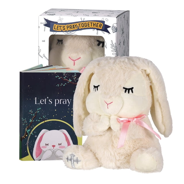 Set de regalos de bautismo VUNCESSIN para niñas con conejito de peluche y libro
