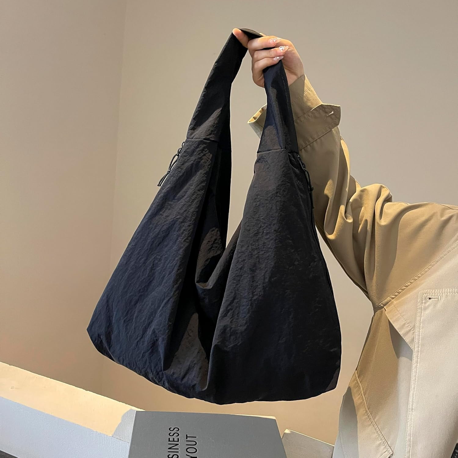 Women's Loose Hobo Multi Pockets Nylon Handbag Pure Colour Draped Hobo Bags Bags Large Shoulder Bag
