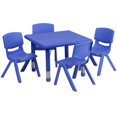 thumbnail image 1 of 24'' Square Blue Plastic Height Adjustable Activity Table Set with 4 Chairs, 1 of 6