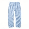thumbnail image 6 of Ohufall Linen Pant for Men Solid Color Straight Leg Beach Casual Pants Lightweight Drawstring Elastic Waist Pants, 6 of 6
