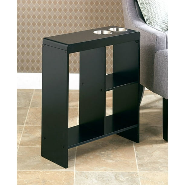 SLIM END TABLE BLACK WITH CUP HOLDERS STORAGE MAGAZINE SOFA Walmart