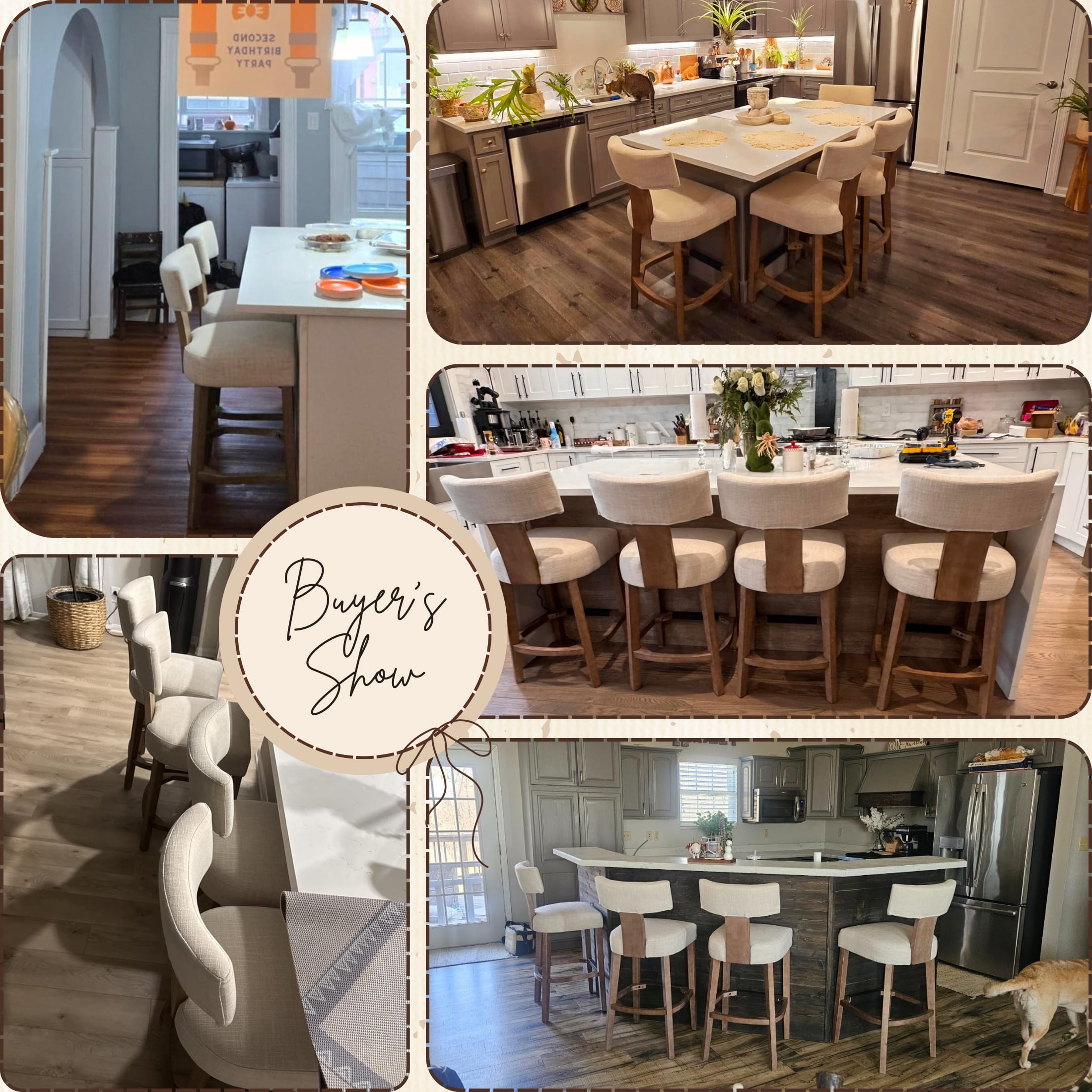 Guyou 30" Bar Stool Set of 4, Modern Linen Upholstered Counter Height Barstools with Hardwood Frame, Wooden Farmhouse Kitchen Island Chairs for Bar Restaurant, Beige