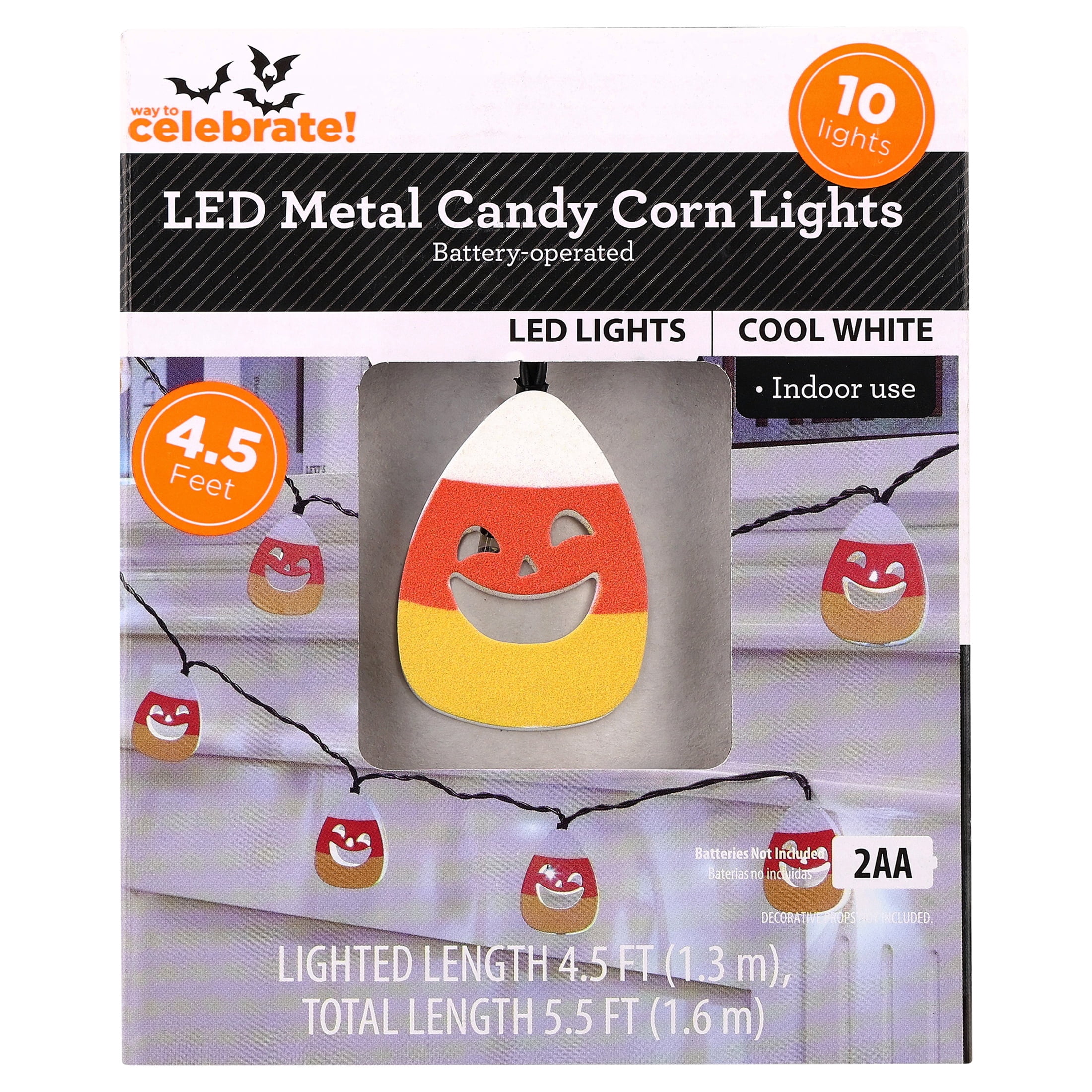 Indoor 10-Count LED Metal Candy Corn String Lights, Cool White, 4.5', Halloween by Way To Celebrate