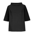 thumbnail image 4 of up to 60% off Gifts Usmixi Shirts for Women Plus Size Breathable Cotton Linen Vintage Pullover Tops Tees Summer Trendy Solid Elbow-Length Crewneck Ladies Blouses Black XXXXL, 4 of 6