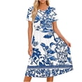 thumbnail image 2 of Karymi Easter Dresses for Women 2026 Crew Neck Short Sleeve Floral Print Midi Dress, Gathered Empire Waist Loose Flowy Summer Casual Sundress Maxi Dresses for Women, 2 of 7