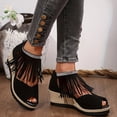 thumbnail image 4 of Rokment Women's Bling Rhinestones Fringe Platform Wedge Sandals Boho Beach Summer Fall Suede Peep Toe Espadrilles Chunky High Heels Dress Shoes Black Size 6.5, 4 of 6