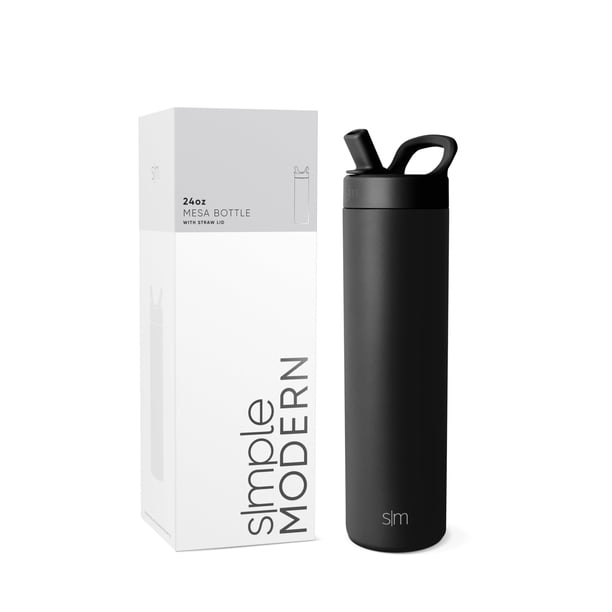 Botella de agua Simple Modern Mesa de 700 ml con tapa con pajita, color negro medianoche