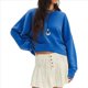 thumbnail image 1 of Sudadera Corta de Larga con Cuello Redondo para Mujer, Lindas y Holgadas. Azul Real M, 1 of 9