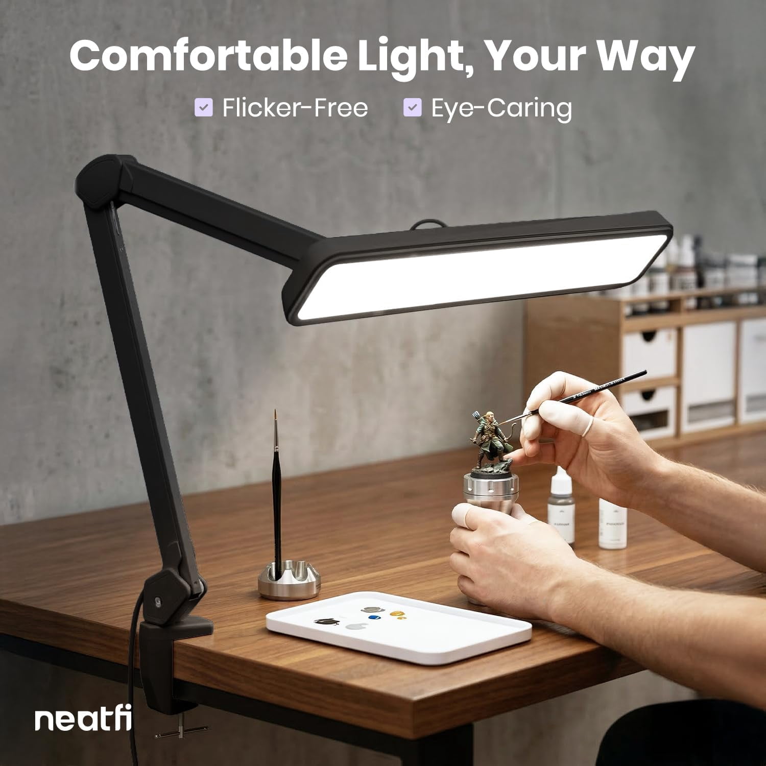 Neatfi LED Task Lamp with Clamp, 2500 Lumens, 22-Inch Wide Head, 5 Light Modes, Adjustable Work Light for Nails, Reading & Crafts, Black