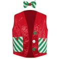 thumbnail image 3 of Mufeng Kids Boys Christmas Elf Outfit Sparkly Sequins Santa Helper Waistcoat Vest With Bow Tie Xmas Red 4, 3 of 7