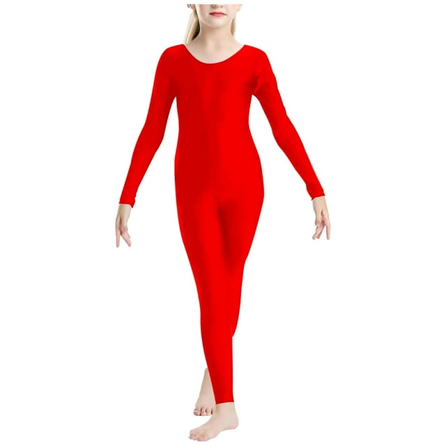 Mono para niños de color sólido de manga larga, ropa de baile, mono elástico, mono de manga larga para niños, top de poliéster para niños