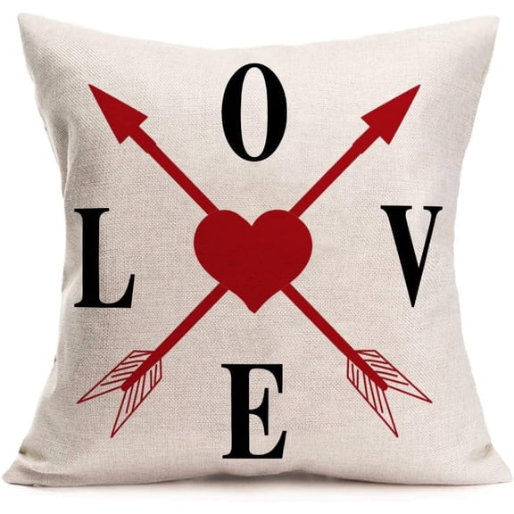 Valentine''s Day Love Throw Pillow Covers 18x18 Inch Red Heart Arrows Decorative Pillow Cover Anniversary Wedding Pillow Case Cushion Cover for Sofa Couch Bedroom Decoration
