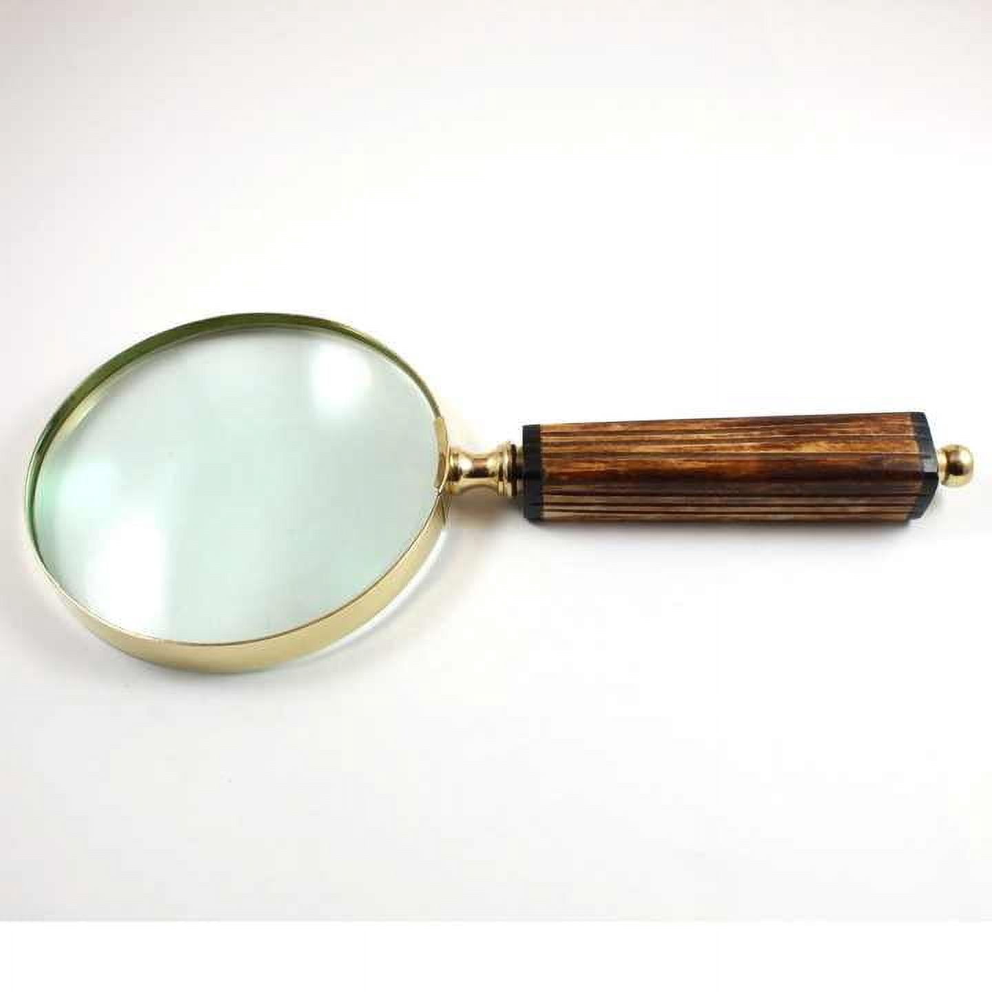 Maritime Treasures 4 Inch Brass Nautical Magnifier with Brown Square Handle Grip Glass Lens for Gifts for Christmas Graduation New Year