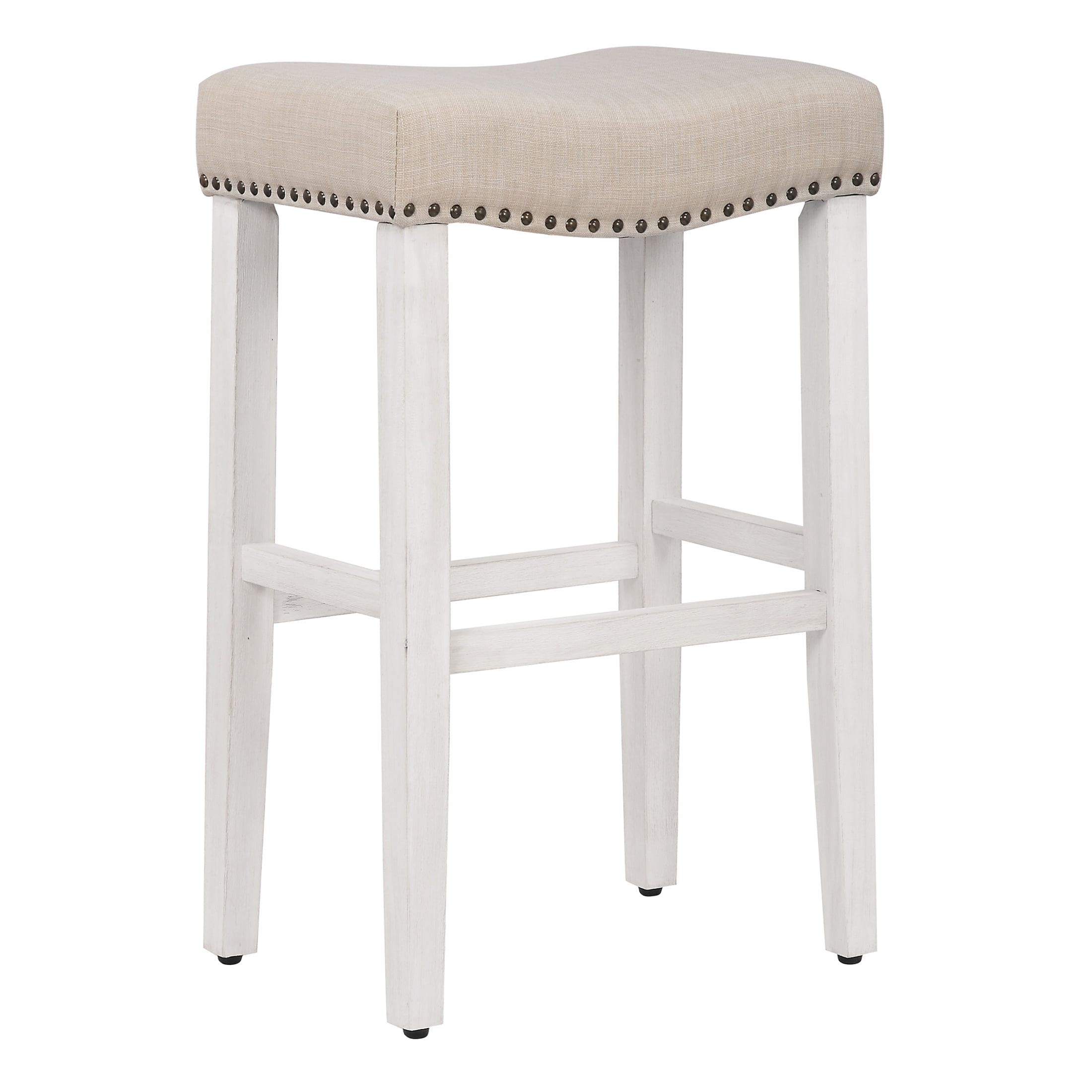 WestinTrends Bar Stool, 29" Farmhouse Kitchen White Wooden Saddle Stool