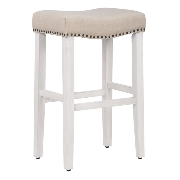 WestinTrends Bar Stool, 29" Farmhouse Kitchen White Wooden Saddle Stool