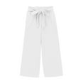 thumbnail image 4 of NAISIBABY Girls Pants, Wide Leg Loose Pleated Smocked High Waist Cotton Linen Casual Trousers White 4T, 4 of 8