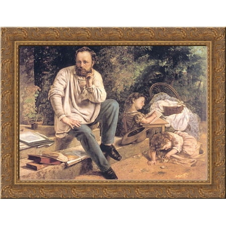 Portrait of P.J. Proudhon in 1853 24x20 Gold Ornate Wood Framed Canvas Art by Courbet, Gustave