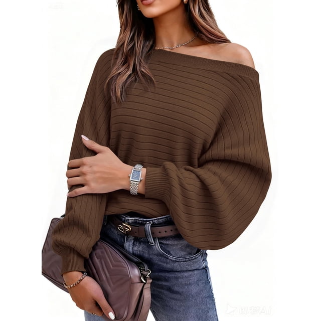 Suéter PRETTYGARDEN 2025 Oversized Cuello Barco Marrón XL