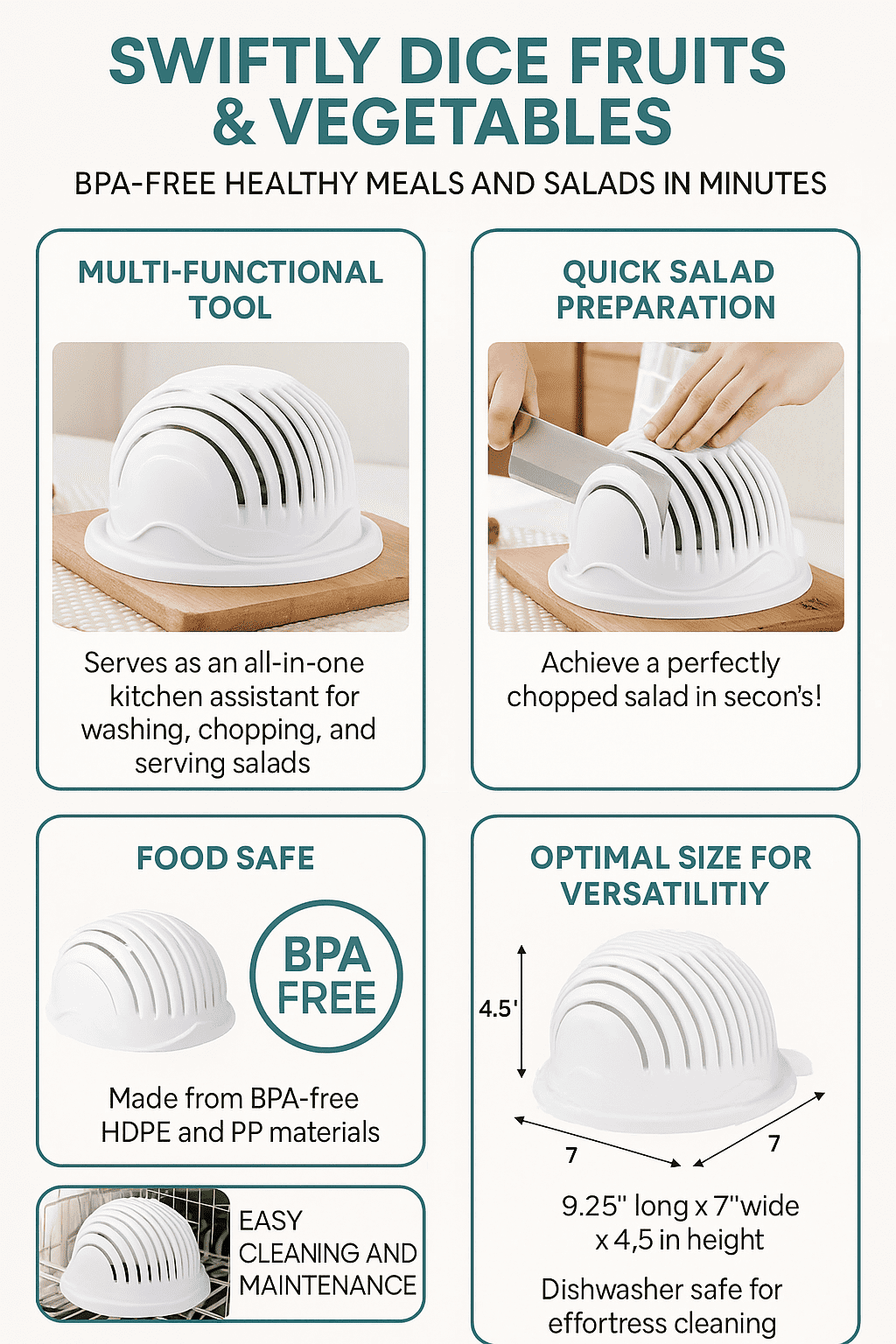 Dependable Industries, Salad Cutter Bowl, 60 Seconds, Fast Salad