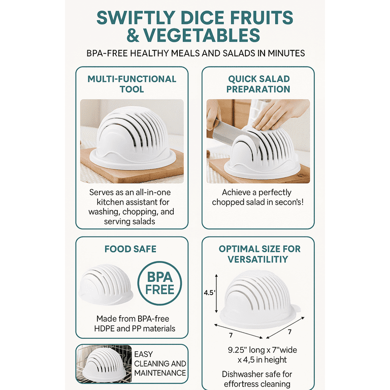 Dependable Industries, Salad Cutter Bowl, 60 Seconds, Fast Salad