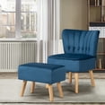 thumbnail image 2 of Costway Leisure Chair and Ottoman Thick Padded Button Tufted Sofa Set w/ Wood Legs Blue, 2 of 9