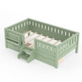 thumbnail image 6 of Bellemave Twin Size Montessori Bed with Storage and Stairs, Wood Daybed with Bookcase and Guardrails, Twin Floor Beds Frame with 2 Drawers for Room, No Box Spring Needed（Green), 6 of 9