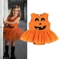 thumbnail image 2 of GZEFJRQM Toddler Girl Pumpkin Outfit Halloween Baby Girl Onesies 0-3 Months Day Baby Girls Cute Romper Dress Sleeveless O Neck Pumpkin Printed Tulle Jumpsuit Baby Clothes for Girls 3-6 Months, 2 of 9